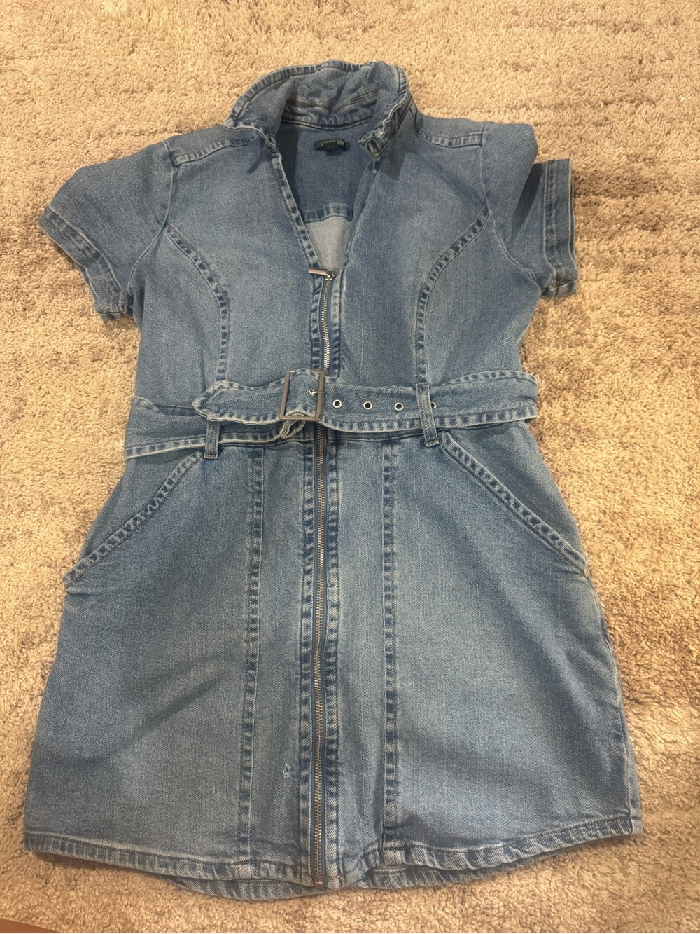 wild fable Light Blue Denim Zip-Belt Dress